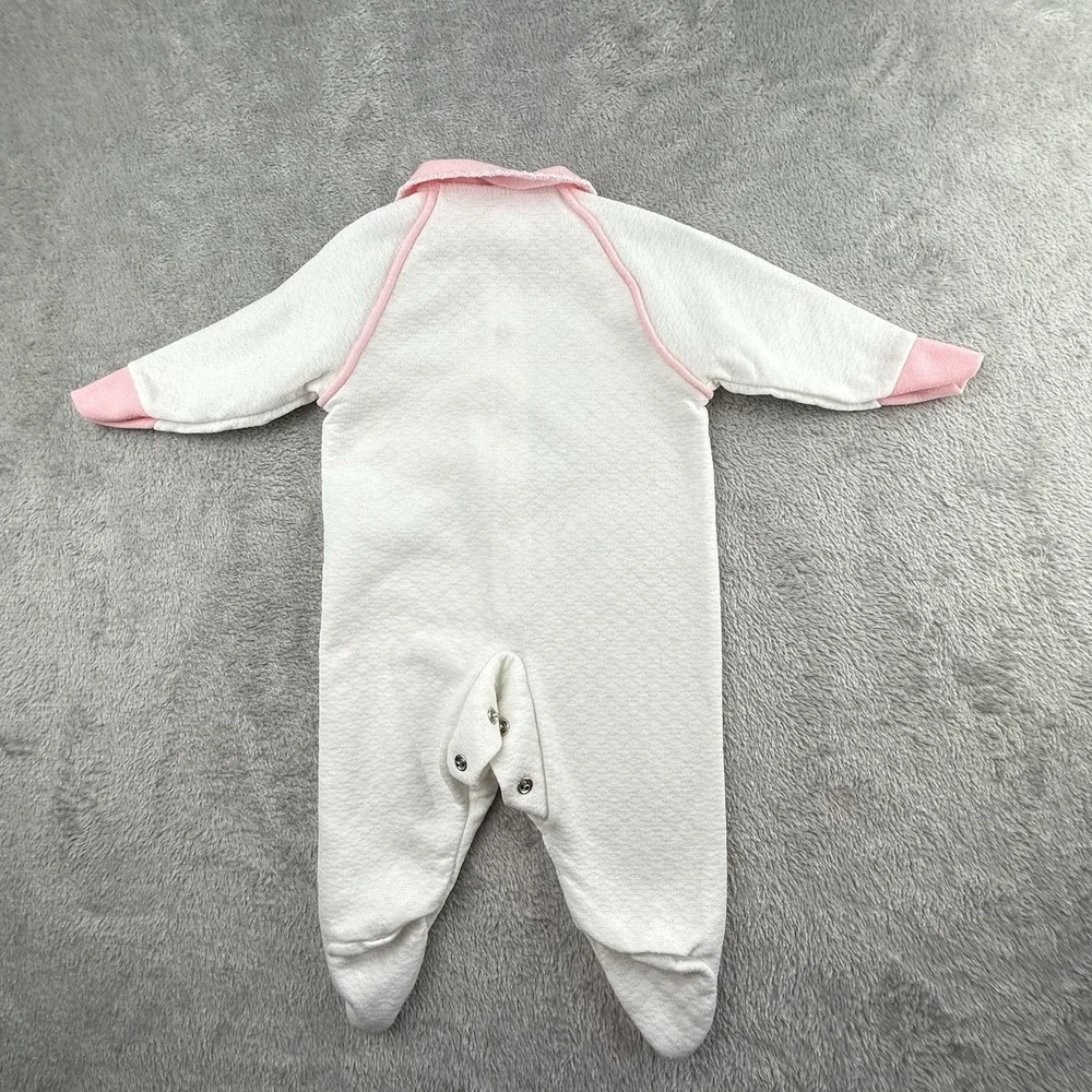 Baby Girl‎ 3-6 Mo One Piece Sleeper Quilted Snaps Collar Swan Pink USA Made VTG